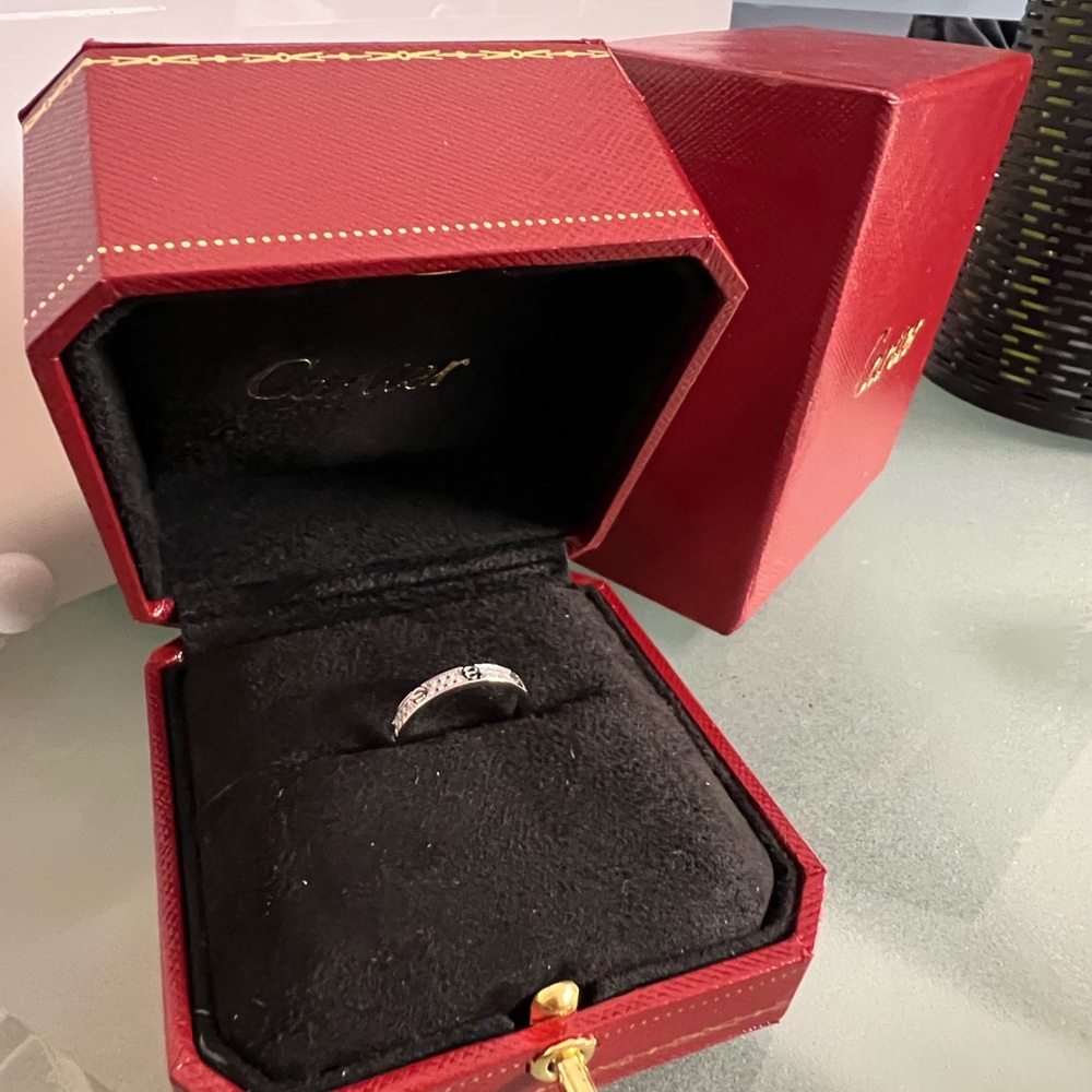 Cartier thin 2 row Pave Ring White Gold Diamonds